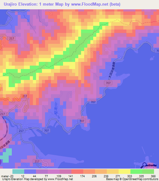 Urajiro,Japan Elevation Map