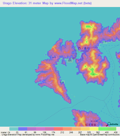 Urago,Japan Elevation Map