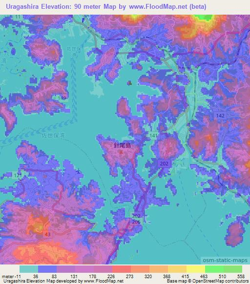 Uragashira,Japan Elevation Map