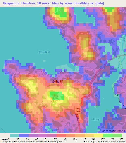 Uragashira,Japan Elevation Map
