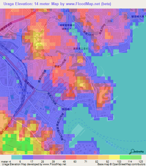 Uraga,Japan Elevation Map