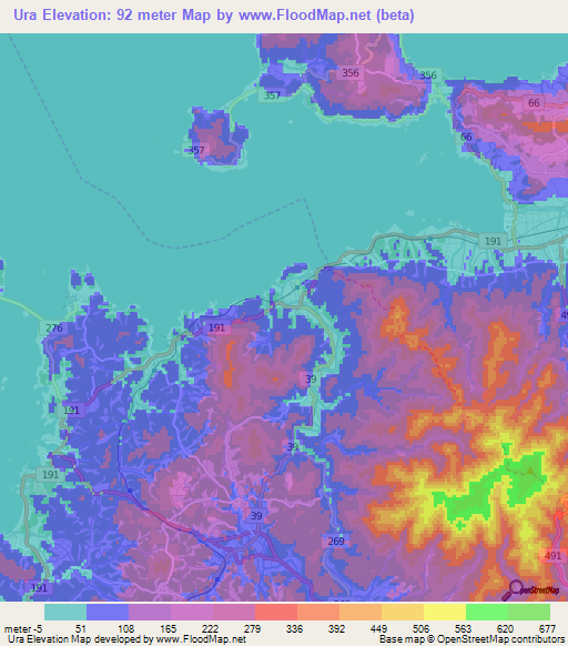 Ura,Japan Elevation Map