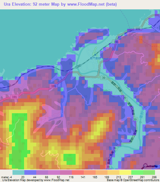 Ura,Japan Elevation Map