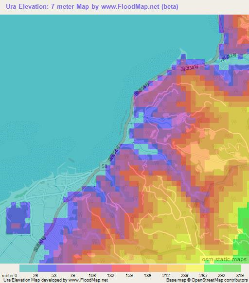 Ura,Japan Elevation Map