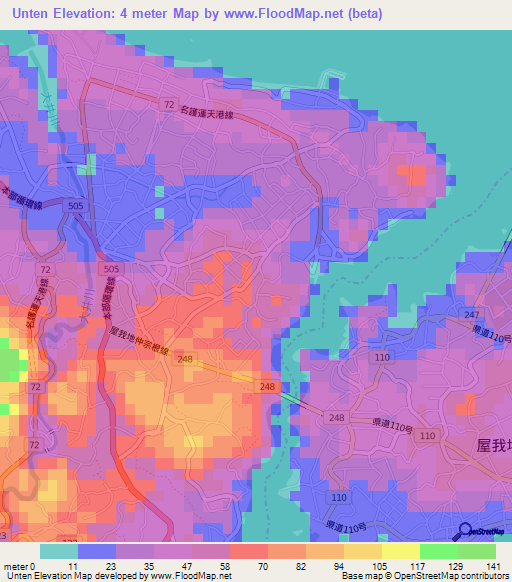 Unten,Japan Elevation Map