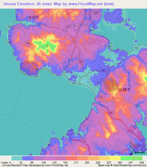 Umusa,Japan Elevation Map
