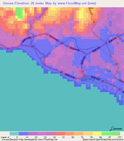 Umusa,Japan Elevation Map