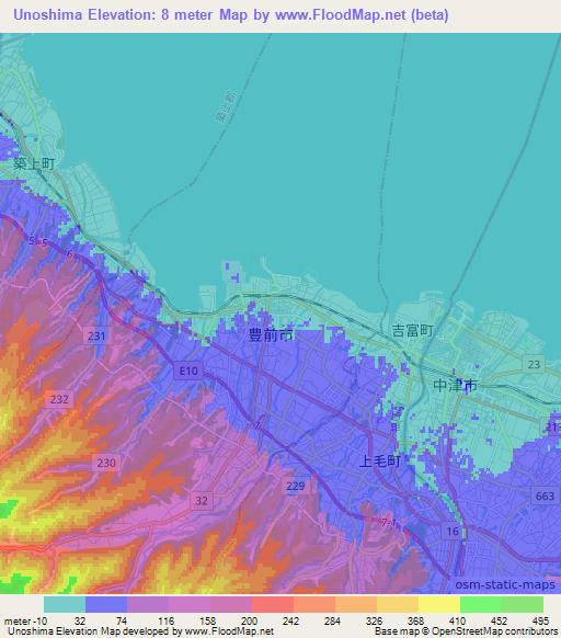 Unoshima,Japan Elevation Map