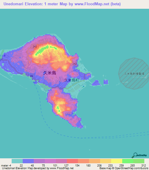 Unedomari,Japan Elevation Map