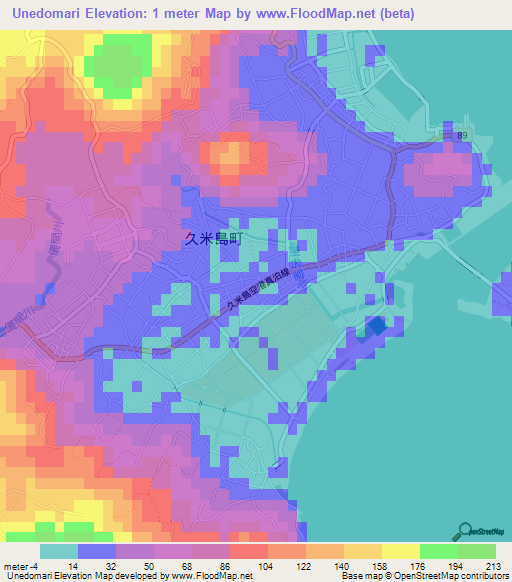 Unedomari,Japan Elevation Map