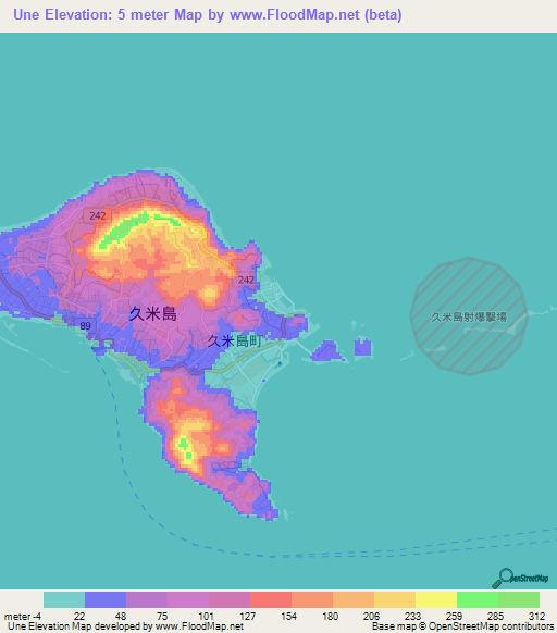 Une,Japan Elevation Map