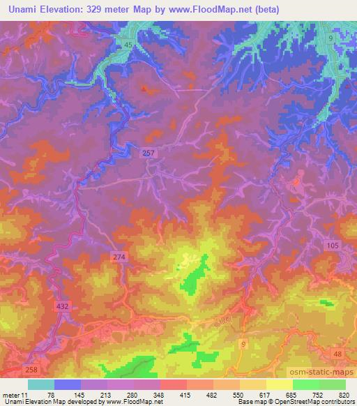 Unami,Japan Elevation Map
