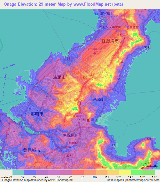 Onaga,Japan Elevation Map