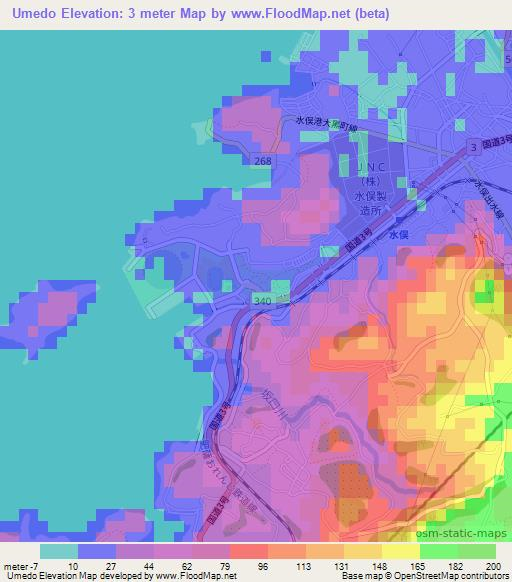 Umedo,Japan Elevation Map