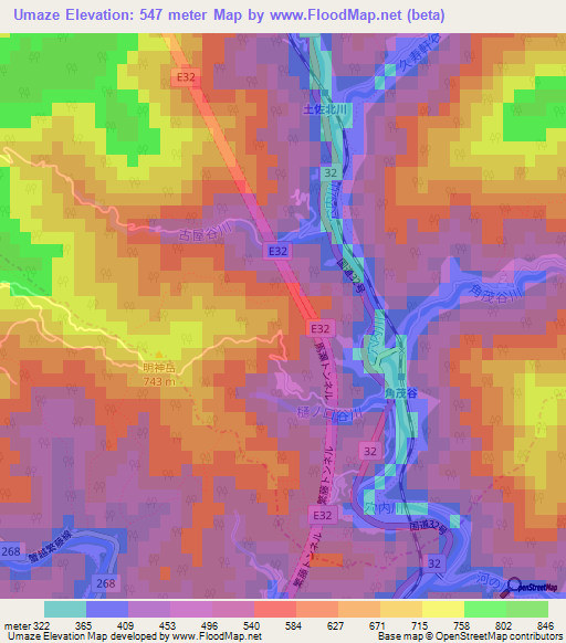 Umaze,Japan Elevation Map