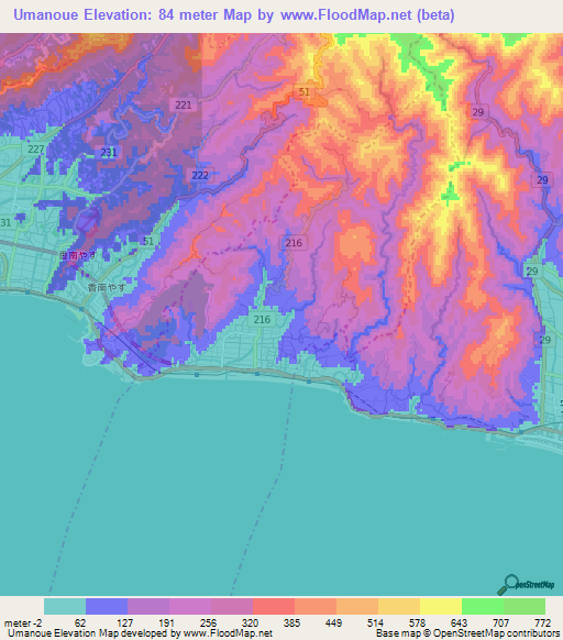 Umanoue,Japan Elevation Map