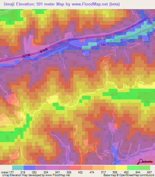 Umaji,Japan Elevation Map