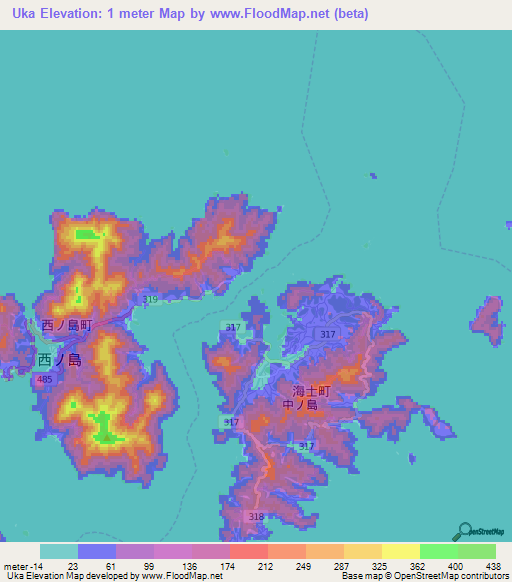 Uka,Japan Elevation Map