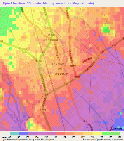Ujiie,Japan Elevation Map