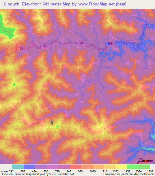 Uinouchi,Japan Elevation Map