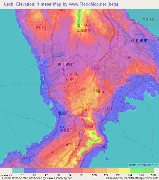 Uechi,Japan Elevation Map