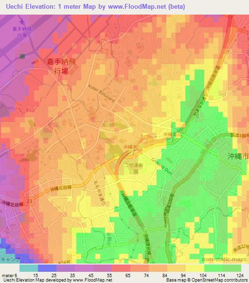 Uechi,Japan Elevation Map