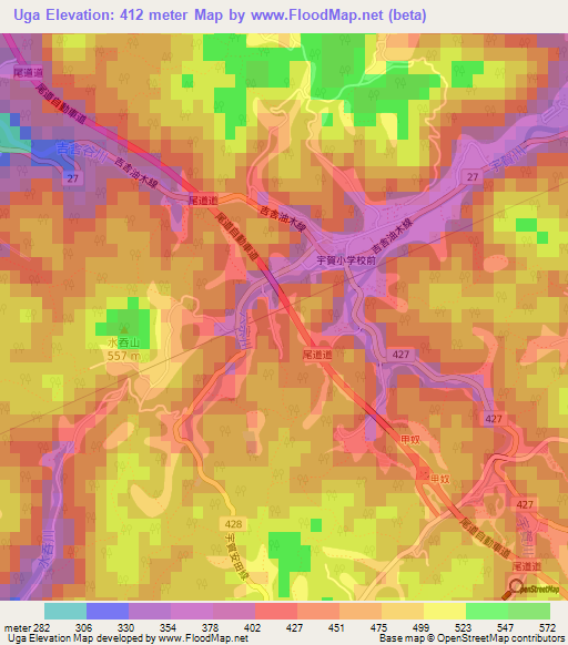 Uga,Japan Elevation Map