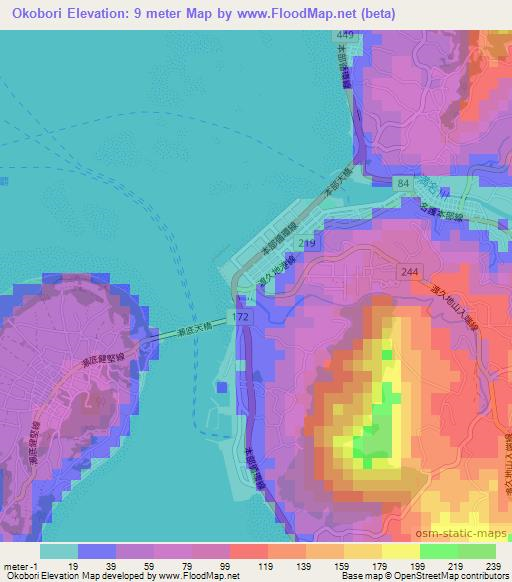Okobori,Japan Elevation Map