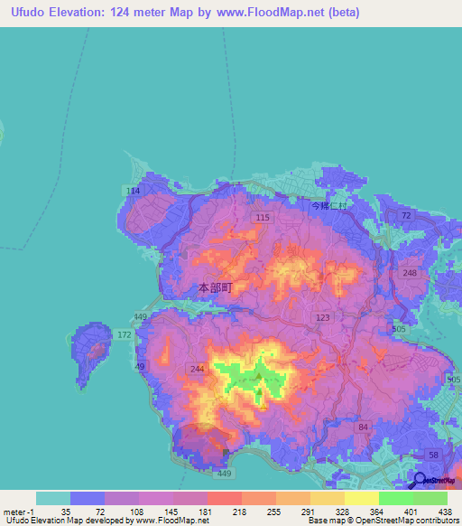 Ufudo,Japan Elevation Map
