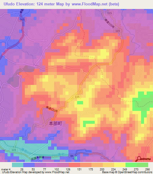 Ufudo,Japan Elevation Map