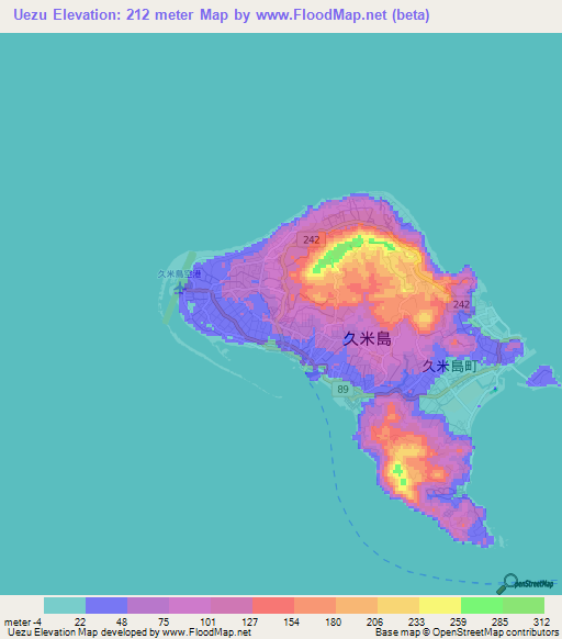 Uezu,Japan Elevation Map
