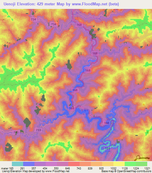 Uenoji,Japan Elevation Map
