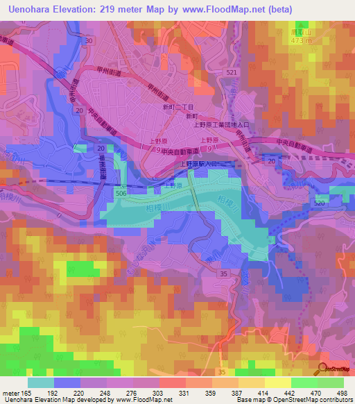 Uenohara,Japan Elevation Map