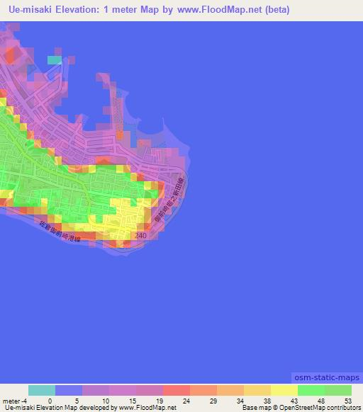 Ue-misaki,Japan Elevation Map