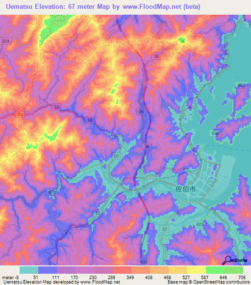 Uematsu,Japan Elevation Map