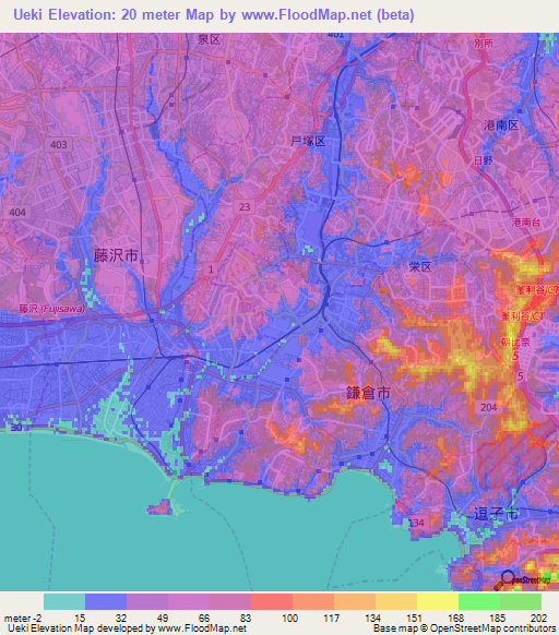 Ueki,Japan Elevation Map