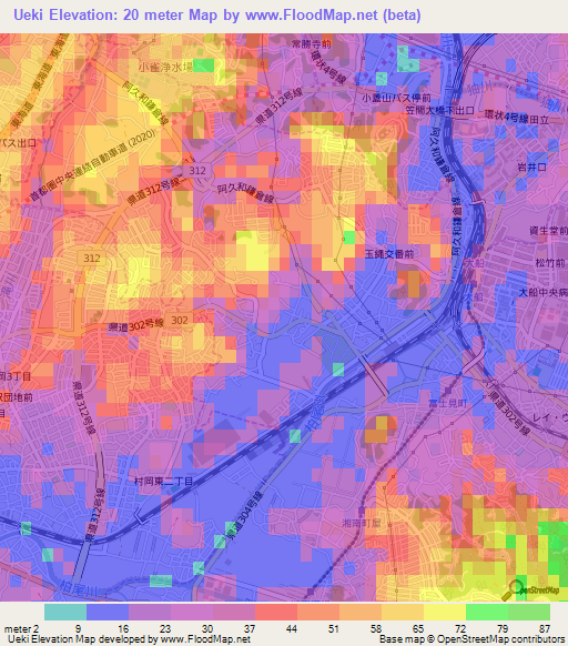 Ueki,Japan Elevation Map