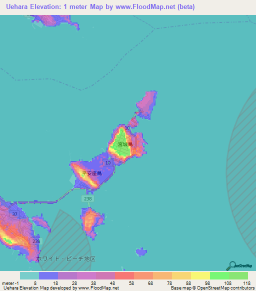 Uehara,Japan Elevation Map