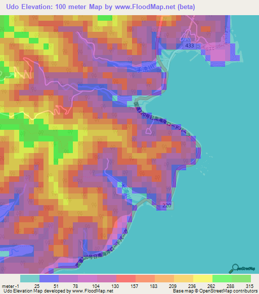 Udo,Japan Elevation Map