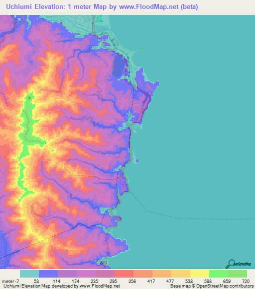 Uchiumi,Japan Elevation Map