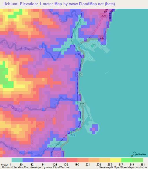 Uchiumi,Japan Elevation Map