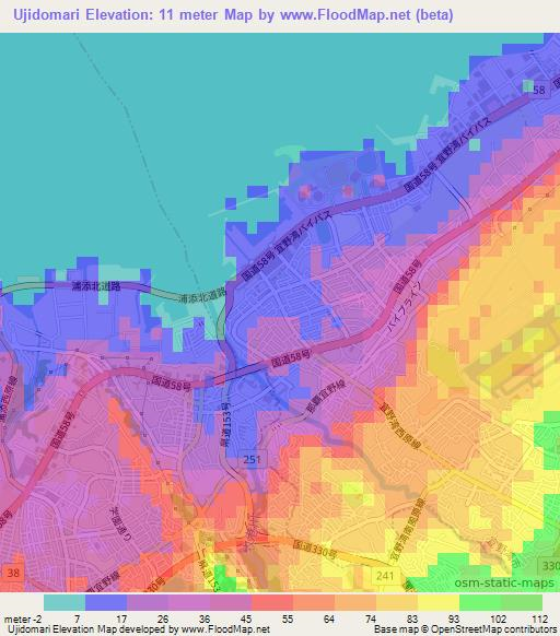 Ujidomari,Japan Elevation Map