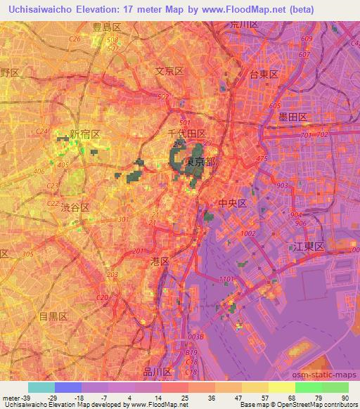 Uchisaiwaicho,Japan Elevation Map