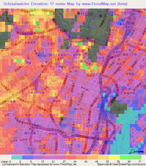 Uchisaiwaicho,Japan Elevation Map