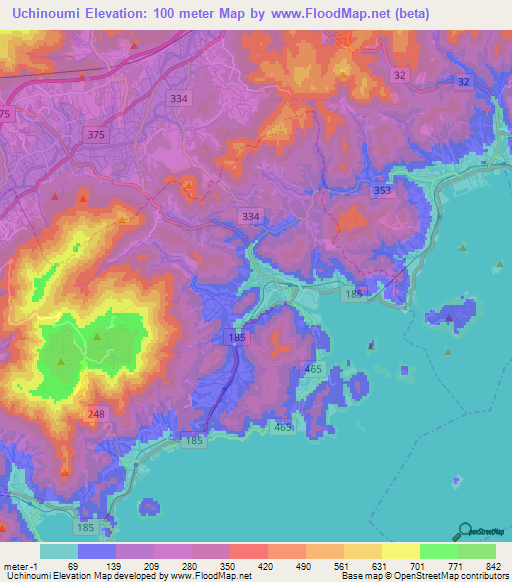 Uchinoumi,Japan Elevation Map