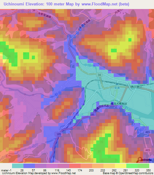Uchinoumi,Japan Elevation Map