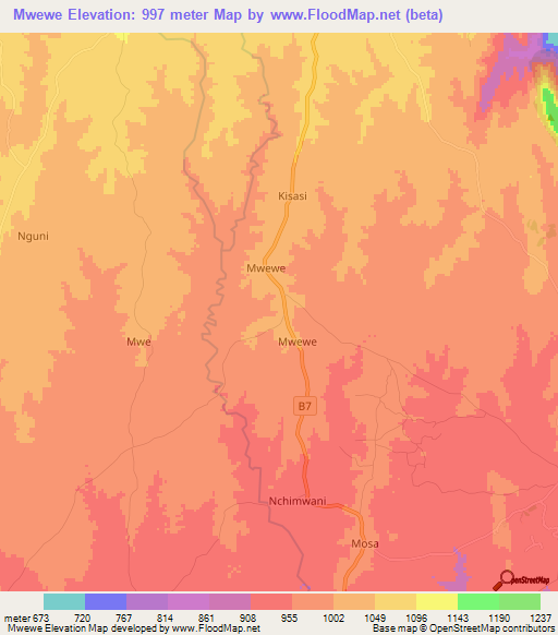 Mwewe,Kenya Elevation Map