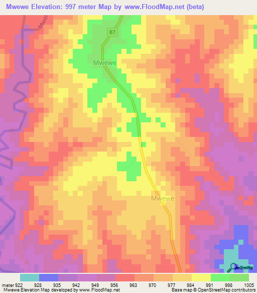 Mwewe,Kenya Elevation Map