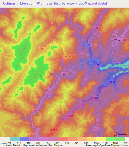 Uchinashi,Japan Elevation Map