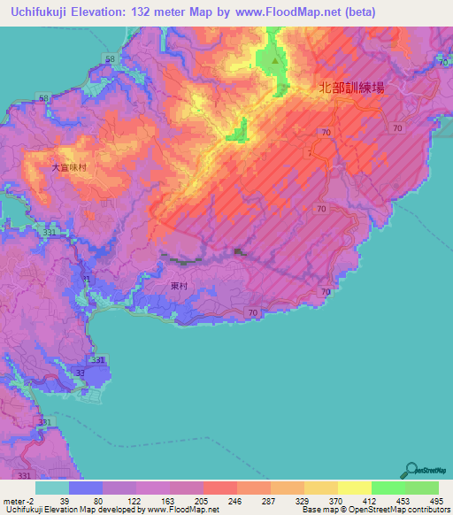 Uchifukuji,Japan Elevation Map